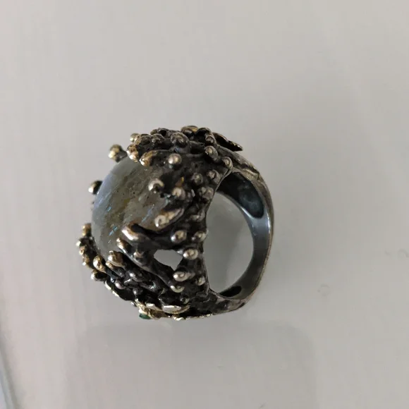 Artisan ring, size 7, silver platted, stone Labradorite, size apx. 3x2 cm - Picture 4 of 9